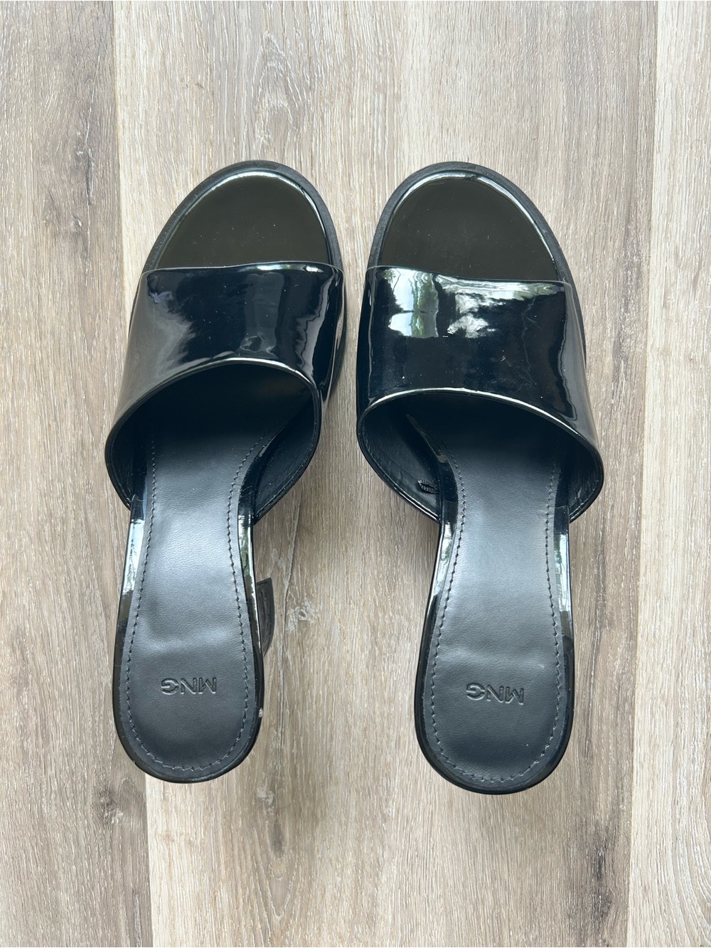 Mango Black Patent Slide Mules